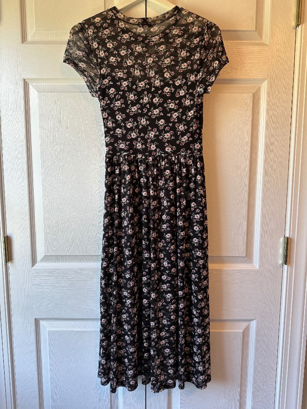 A.U.W. Black Floral Mesh Midi Maxi Dress Size Small
